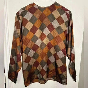 Sonya Ratay for St Andre Vintage Earthy Toned Diamond Long Sleeve Blouse Size 6
